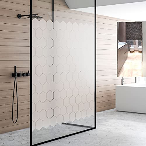 Film Fenetre Anti Regard Occultant - 50 stickers occultants hexagones vitre et porte de douche - Fenêtre Film pour Vitre Brise Vue - Stickers Autocollant Vitre Bureau Salle de Bain Cuisine - 50X90 CM