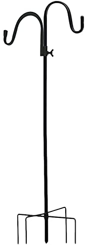 Wild Bird Feeder Pole. Feeding Station with Decorative Finial & Two Hooks for any Feeders such as Seed, Peanut, Sunflower & Fatball. Metal, Freestanding Ready for the Garden & Outdoors