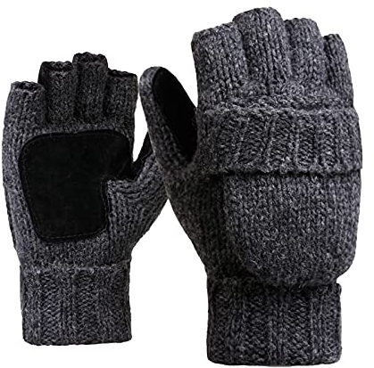 Rehomy Fingerlose Handschuhe für den Winter, Wolle, Wärmedämmung, wandelbare Fäustlinge, Überzug für Damen und Herren (Dunkelgrau)