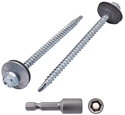 Selbstschneidende Schrauben aus verzinktem Stahl, DIN 7504-K, 4,8 x 80 mm, mit EPDM-Unterlegscheiben, Sechskant-Unterlegscheibenkopf, Blechschraube, Packung mit 500 Stück