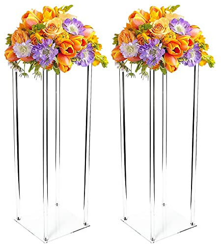 Futchoy Hochzeit Blumenständer aus Acryl, 100cm Transparent, 2 Stück