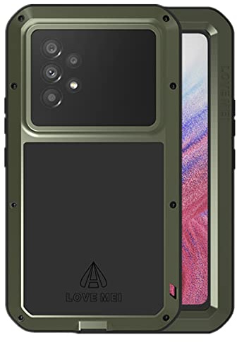 LOVE MEI Samsung Galaxy A53 Hülle, Outdoor Sports Heavy Duty Rüstung Tank Stoßfest Staubdicht Case Hybride Aluminium Metall Stoßfest Cover Fall with Schutzfolie für Samsung Galaxy A53 5G (Grün)