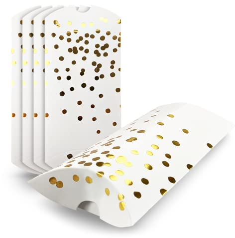 Netuno 5 x Geschenkbox Karton Weiß mit goldenen Punkten 8x15 cm Faltschachtel Geschenkverpackung Box klein Geschenkschachtel für Party Schmuck Hochzeit Taufe Geschenke Kissenschachtel