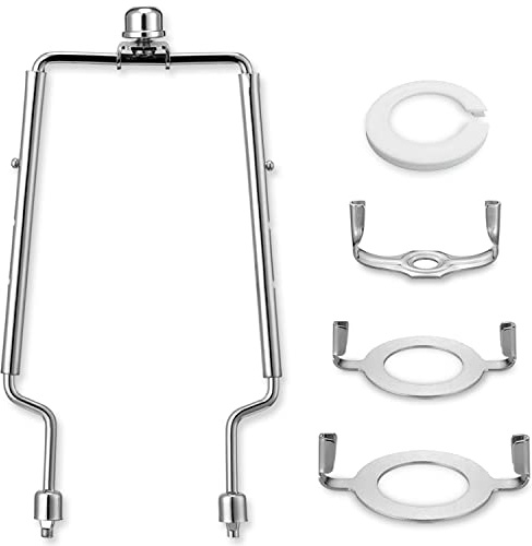 Lamp Harp Kit, 7 8 9 10 inch Adjustable Lamp Shade Holder, Hardware Parts Included Harp Frame and Finials, Standard Saddle, E14 E26 E27 Light Base UNO Fitter Adapter, Lamp Bracket Accessories (Silver)