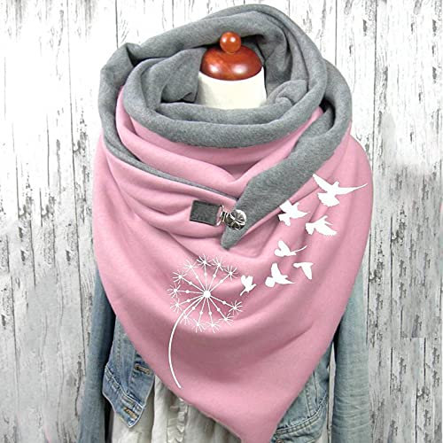 Damen Dreieckschal,Winter Warm Schal mit Knopf Vintage Elegant Lässige Winterschal Deckenschal Halstuch Scarf Weicher Wickel Großer Poncho Cape Herbstschal Dreieckstuch Lange Stola,Löwenzahn