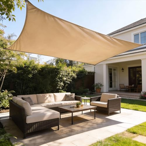 HAIKUS Tenda a Vela Impermeabile Rettangolare 4x5 m, Vela Ombreggiante 5x4 m, Telo Tenda da Sole per Esterno Giardino Terrazzo, Sabbia