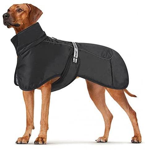 DoggieKit Dog Coats WaterProof Windproof Warm Winter Safe Threaded Reflective Strips Jacket for Medium Large Dogs with Harness Hole Puppy Pet Cold Weather Outfit Clothes Vest (Black, 4XL)