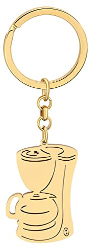 DALANE Stainless Steel Coffee Machine Maker Keychains Novelty Bag Key Ring Charms Gifts for Women Girls (Gold Plated)