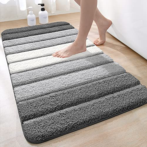 DEXI Badezimmerteppich rutschfest Badematte 60 x 110 cm,Badteppich Saugfähig Weich Maschinenwaschbar für Badezimmer,Grau