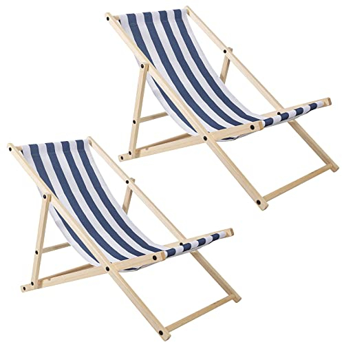 Joparri Liegestuhl 2 Stück Blau und Weiß, Strandliege Klappliege, Campingliege Kippliege für Innen Außen, Liege Gartenliege, Klappliege für Strand