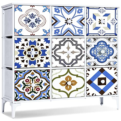 LYNCOHOME Chest of Drawers Bedroom Furniture with 9 Drawers, Storage Unit with Metal Frame and Wooden Top for Living room, Kid's room, Closet, Entryway.