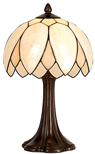 HAES DECO - Tiffany Tischlampe Ø 25x42 cm Beige Braun Glas Tiffany Schreibtischlampe Tiffany Lampen Buntglas