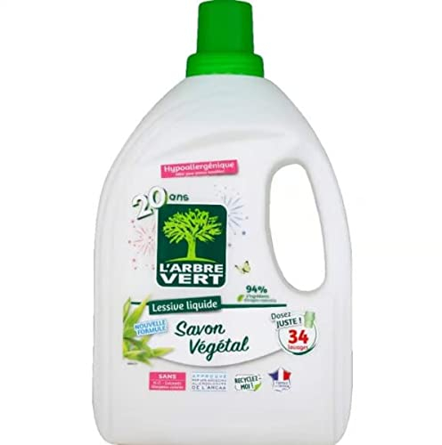 L'ARBRE VERT Lessive savon vegetal - 34 lavages nouvelle formule et vo lume - Le flacon de 1,53l