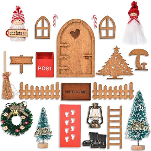 Wichteltür Zubehör Weihnachten Set Miniatur Elfentür Wichtel Tür Deko Weihnachtswichtel Komplettset Geschenke für Kinder 23 Stück Wichtelzubehör Weihnachtsdeko Kleine Spielzeug für Junge und Mädchen