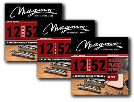 Magma - 3 Juego de Cuerdas para Guitarra Eléctrica de Acero Niquelado – Tensión Medio pesado (12, 15, 24, 32, 42, 52) – Cuerdas Heavy Medium 3 Sets (GE170N)