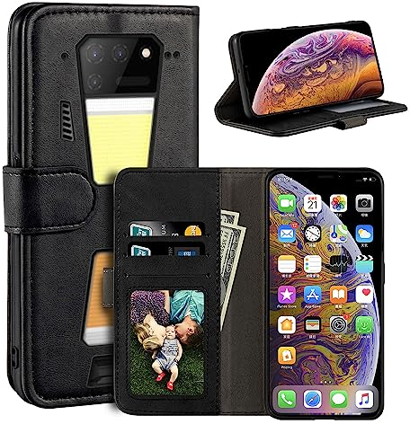 MILEGAO Schutzhülle für Unihertz Tank 2, magnetisch, PU-Leder, Brieftaschen-Stil, Business-Handyhülle, modische Klapphülle mit Kartenfach und Ständer, für Unihertz 8849 Tank 2 17,3 cm, Schwarz