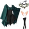 Ulikey Robe Irlandaise Traditionnelle pour Femme, Robe Médiévale pour Femme, Robe Gothique Renaissance Femme Costume Halloween avec Oreilles d'Elfe, Accessoire pour Cheveux, Chaussettes de Surjambe