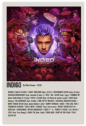 Chris Brown Indigo 2019 Musikalbum Cover Schlafsaal Schlafzimmer Wandkunst Deco Poster Leinwand Poster Wandkunst Dekor Druck Bild Gemälde für Wohnzimmer Schlafzimmer Dekoration ungerahmt 20 x 30 cm