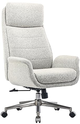 Realspace® Modern Comfort Pizana Bouclé Fabric High-Back Executive Office Chair, Light Sand/Brushed Nickel, BIFMA Compliant