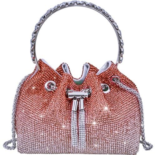 TOPALL Clutch Glitzer Damen,Silber Abendtasche,Handtasche Diamant Tasche Schultertasche Silber mit Reißverschluss, Strasssteine Clutches Brieftaschen Umhängetasche für Party Freizeit Date(B-Rot)
