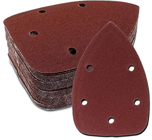 Cjueiom 50 piezas de papel de lija de grano 240, 5 agujeros de papel de lija para mouse, almohadillas de lija de gancho y bucle, papel de lija de mouse para lijadora de palma, hojas de lija para