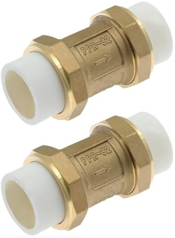 2PCS Brass Check Valve, PPR-32 Non-Return Double Check Valve, Water Pump Safety Relief Valve Replacement Accessories for Water, Oil, Steam and Other Media
