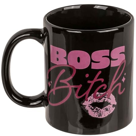 Out of the blue Boss Bitch Tasse schwarz/rosa, 100% Keramik, Trinkbecher Füllmenge 325 ml.
