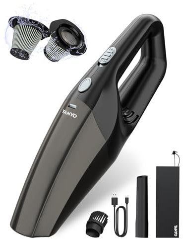TANYO Aspirateur à Main, Aspirateur Voiture Puissant sans Fil Equipé d'un Moteur amélioré, Mini Aspirateur de Table vec Filtre Lavable HEPA pour Canapé Maison Voiture Bureau Tableau