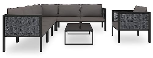 Makastle 8-TLG. Gartenmöbel Set, Gartensofa mit Kissen & Tisch, Outdoor Lounge Sofa Balkonmöbel Terrassenmöbel Gartengarnitur Sitzgruppe für Terrasse und Balkon, Poly Rattan Anthrazit