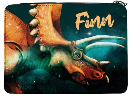 Wandtattoo Loft Gefüllte Federmäppchen Jungen mit Triceratops Dino-Motiv, personalisierbar mit Wunschnamen, Federmappe Grundschule, Schulmäppchen Jungen, Federtasche Jungen, Federmappe Jungen