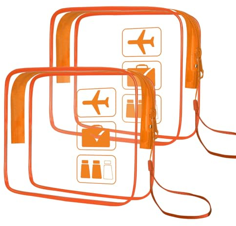 NebulaGlam Trousse de Toilette Transparente, 2 Pièces PVC Étanche Trousse de Maquillage Voyage, Sac de Toilette Avion, Sacs D'avion Transparents, Organisateur pour Hommes, Femme, Enfant (Orange Jaune)
