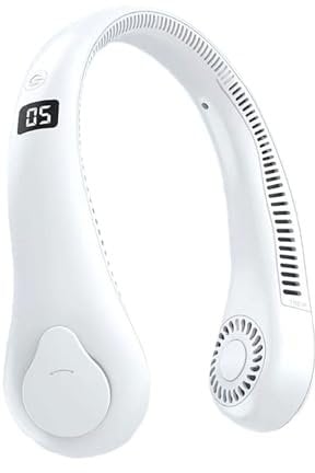 Nackenventilator - Tragbarer Hals Ventilator - USB Wiederaufladbar Blattloser Hängender Halsventilator - 1200mAh 5 Geschwindigkeiten Handventilator Für Wandern, Outdoor Sport, Reisen, Zuhause (Weiß)