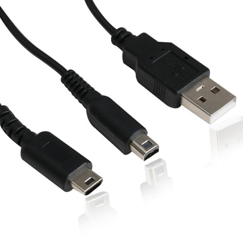 2-in-1 Charger Cable for Nintendo DS Lite - Universal USB Charging Cable Lead Wire Cord Cable for DS Lite, 3DS, New 3DS XL, 2DS, DSi & More - Simultaneous Play & Charge - Durable (Black-1pc)