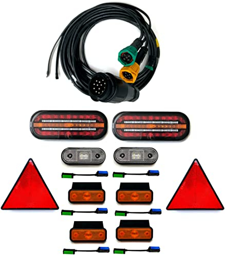 MelTruck Anhängerbeleuchtung Set 2x LED Rückleuchte 6x LED Umrissleuchte 13 polig Kabelsatz 9 m
