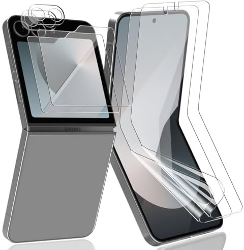 AnnhanT Pellicola Protettiva per Samsung Galaxy Z Flip 6 Flessibile Pellicola e Pellicola Vetro temperato Schermo Esterno e Fotocamera Protettiva [2+2+2 pezzi]. HD/Anti Graffio/per Galaxy Z Flip 6