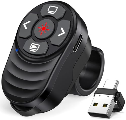 Anello da Dito Presentatore Wireless Presenter Ricaricabile, USB/Type-C 2 in 1 Puntatore Presentazioni Clicker per Presentazione Powerpoint Telecomando Slide PC per Mac iPad Computer Laptop