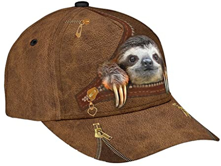 Unisex Basecap Faultier Reißverschluss Leder Braun Hysteresenkappe Leicht Abwaschbar Baseball Kappe Mütze Mode Baseball Cap Für Wander Sport Draussen