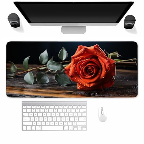 Grand Tapis de Souris de Jeu Roses Rouges, Tapis de Souris XXL 700x400x3mm, Soft Cloth Surface Lisse et Base en Caoutchouc Anti-dérapant, Haute précision et Vitesse, pour Souris Claviers