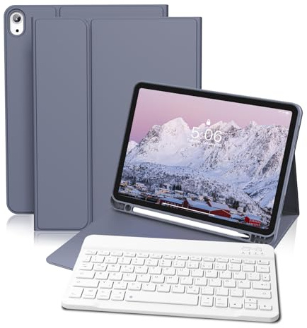GKABXY Hülle mit Tastatur für iPad A16 11/10 Generation 2025/2022, 11/10.9 | Soft TPU Rückseite Gehäuse mit Stifthalter, Magnetische Abnehmbar Kabellose Bluetooth Tastatur, QWERTZ-Layout, Violett