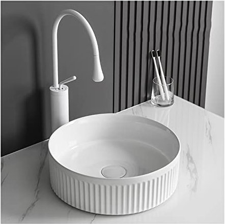 NSTVVEE Lavabo de baño, Lavabo de tocador de encimera de baño de 14 , Lavabo de baño Redondo Blanco, Lavabo de baño Moderno sobre encimera, Lavabo de tocador de cerámica de Porcelana, lav