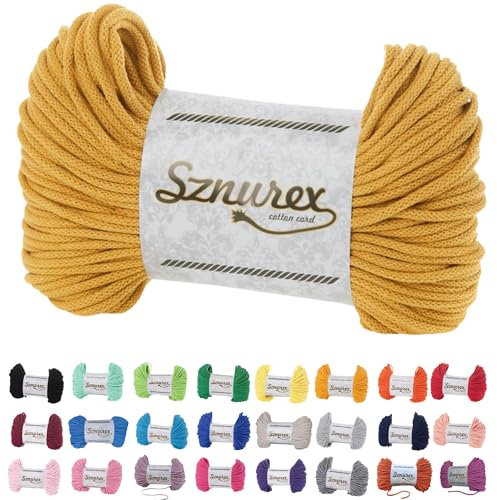 Makramee Garn 5mm x 100m Baumwollschnur Garn für Makramee-Schnur über 50 Farben Oeko-TEX Zertifiziert Baumwollkordel, Baumwollgarn mit Polyesterkern für DIY (Senf, 5mm/100 Meter)