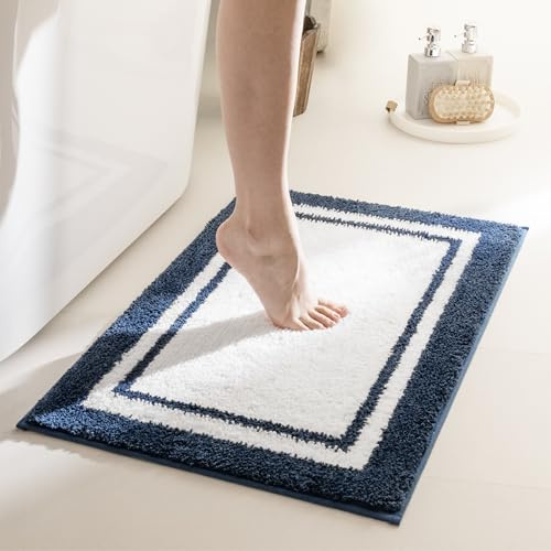 GRANNY SAYS Bath Mat 40 x 60 cm, Non Slip, Absorbent, Soft, Plush, Decorative, Navy Pattern, Checkered, Rectangular, Machine Made, Water Resistant