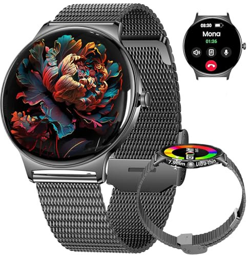 LOYEWAIER Damen Smartwatch mit Telefonfunktion Rund 1,43 Zoll AMOLED HD Display IP68 Wasserdicht 120+Sport Modi Fitness Tracker Herzfrequenz Schlaf Monitor Schwarz Outdoor Smartwatch für Android iOS