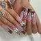 GlamRays Press on Nail French Tip Square Brown False Nails Tips Full Wrap Long Loop False Pearl 3D Nail for Women and Girls 24 Pieces