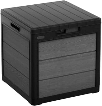 Keter Cortina 30 Gallon Resin Deck Box for Outdoor Storage – Ideal for Balcony, Patio & Deck Use, Weather‑Resistant Side Table for Pool & Garden Accessories, Graphite