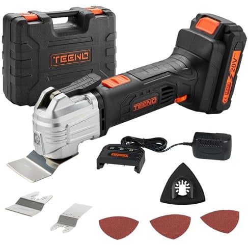 Cordless Oscillating Multi-Tool TEENO,Multifunction Oscillating Multi Tool with 20V 2Ah Lithium-Ion,5000-18000 RPM,6 Variable Speed,3.2° Oscillation Angle,for Sawing, Cutting, Sanding (One Battery)