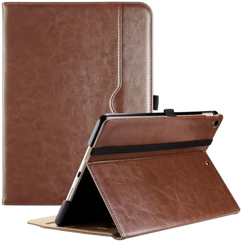 ProCase Leder Hülle für iPad 10,2 Zoll 9. Gen 2021/8. Gen 2020/7. Gen 2019, PU-Leder Klapphülle mit Bleistifthalter Case Cover mit Multi- Stand für 10,2 iPad 9/8/ 7- Braun