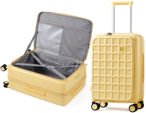 aji Koffer Mittelgroß 42.7x27x61cm Oben Offen Handgepäck Koffer 81 Liter Erweiterbar Leicht Reisekoffer mit Rollen und TSA Schloss für 3-5-Tägige Reisen, 24 Inch Gelb