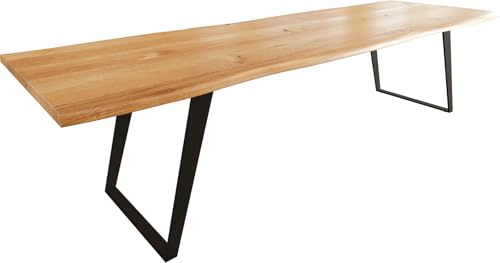 DELIFE Esszimmertisch Edge Eiche Natur 300x100x4 Metall Schräg Schwarz Live-Edge