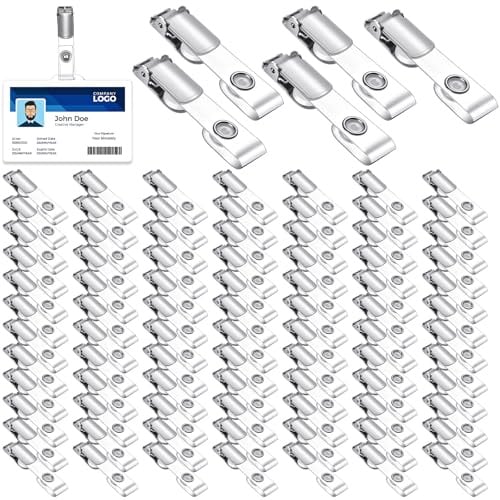 Photect Metall Abzeichen Befestigungsclips für Kartenhalter, 200 Stück | Klappe Ausweishalter Clips, Mit Metall Druckknopf, Transparente PVC Bänder, Für Namensschildhalter und Kartenhalter